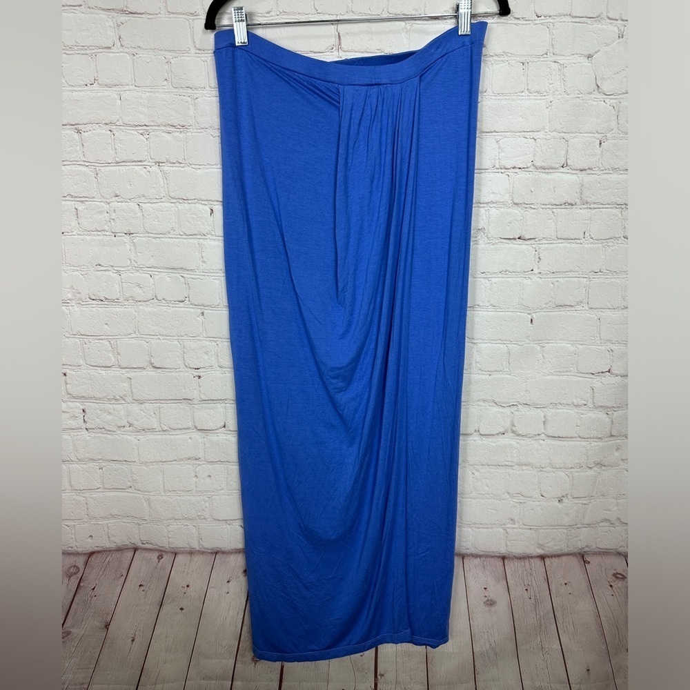Three Dots Womens Blue Stretch Viscose A Line Long Maxi ruching skirt, sz M